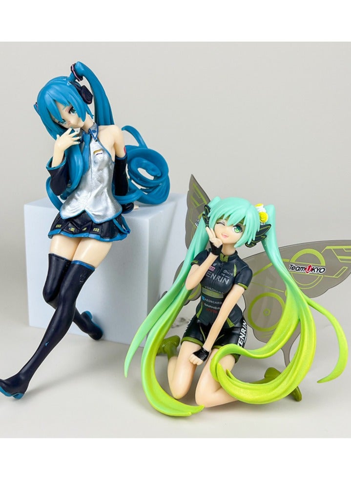 2pc Hatsune Miku action figure racing suit girl and erfly Miku Collection PVC Model - Image 1