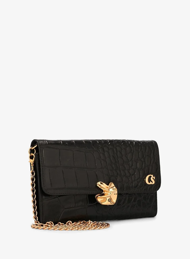 Black Clutch with Organic Ornament