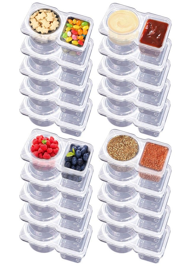 ABEJFIC 20 Sets Double Compartment Condiment Containers with Lid, Reusable Snack Pack Container, Portion Control Container for Condiments or Dips, Sauce, Salad Dressing, Sampling, Travel Snack - Image 1