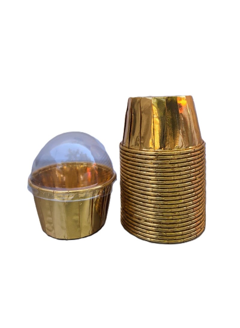 Annajm Gifts Muffin Cups 50 pcs with Clear Dome Lid - Golden - Image 1