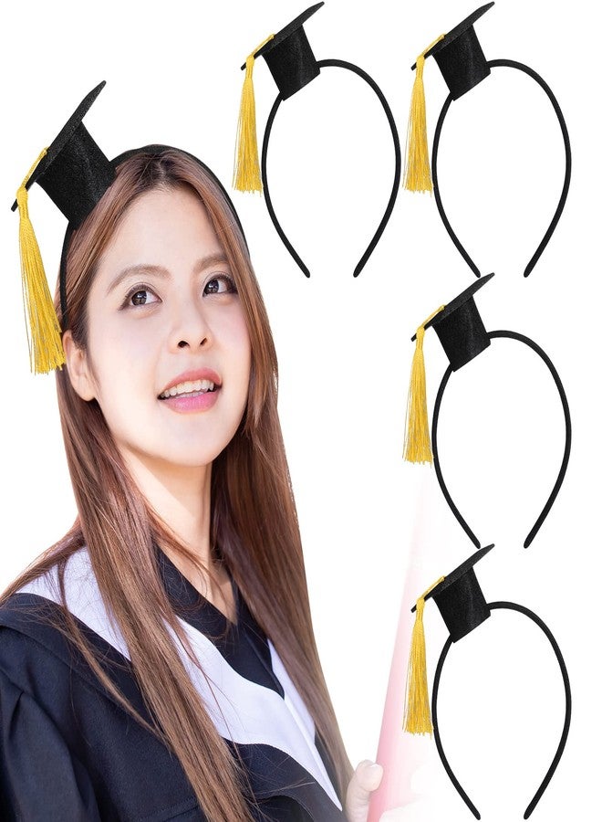 Ysleen 4 Pcs 2026 Graduation Hat Headband Mini Bachelor Cap Headband with Tassels for Graduation Birthday Party Decorations(Gold) - Image 1