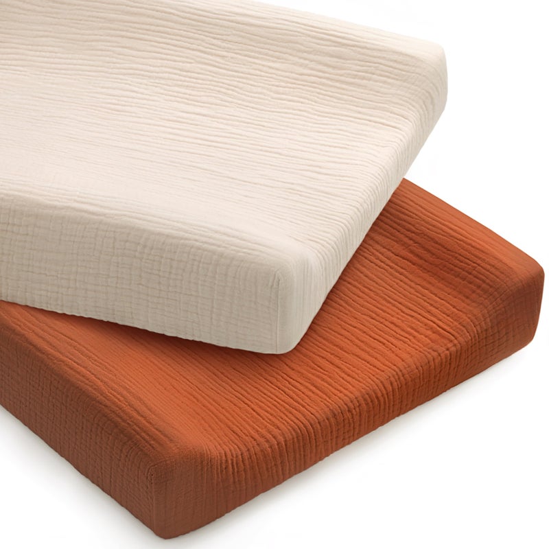 Pro Goleem Muslin Changing Pad Cover for Boys and Girls Soft Breathable Fitted Cotton Diaper Changing Table Pad Sheets Neutral 2 Pack BrownBeige