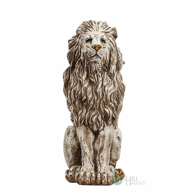 INDICAST Porcelain 15 Handmade Stone Finish Animal Figurines Gifts Antique Design Lion Sitting Statue for Home Decoration - Image 2