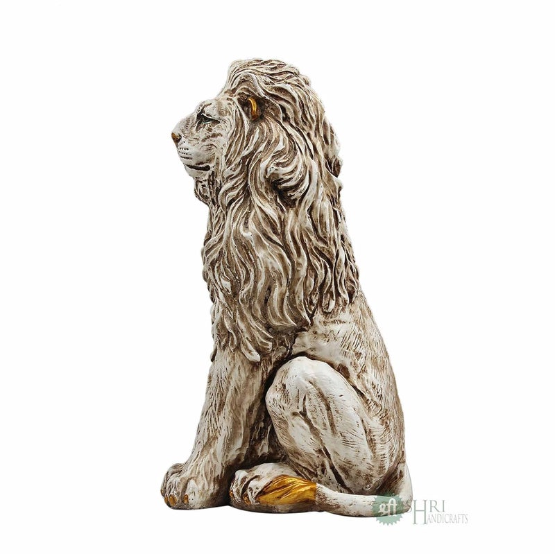 INDICAST Porcelain 15 Handmade Stone Finish Animal Figurines Gifts Antique Design Lion Sitting Statue for Home Decoration - Image 3