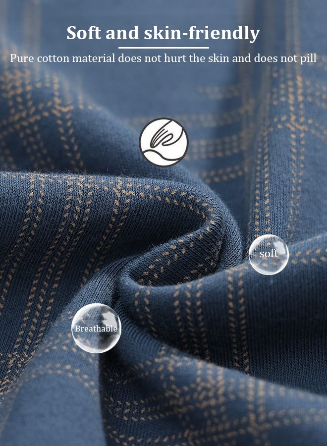 2-Piece Pajama Set Men's Pure Cotton Long-Sleeved T-Shirt Long Pants Sets Fashion Grid Pattern Sleepwear Nightgown Male Loose Spring Summer Thin Casual Loungewear Home Clothes Blue - Image 2