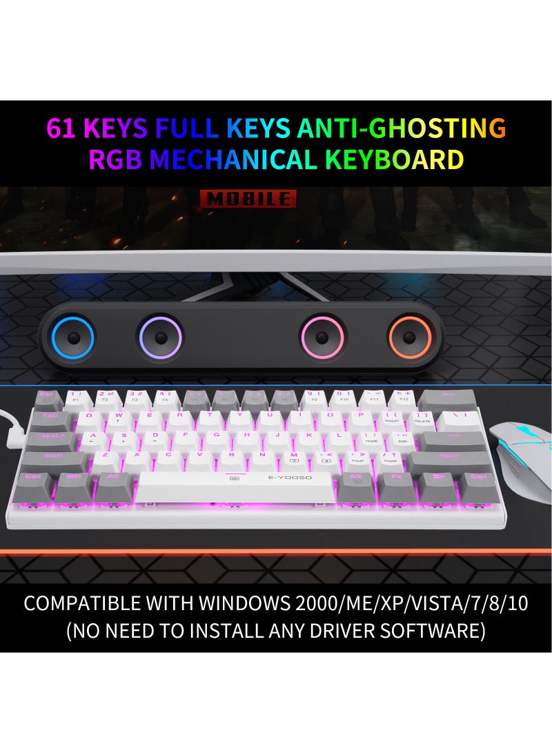 E-YOOSO Z-11 61 Keys Mechanical Gaming Keyboard,Blue Switch 60% Wired Compact Keyboard,RGB Backlit and Metal Panel for Windows,Mac OS-White Grey - Image 5