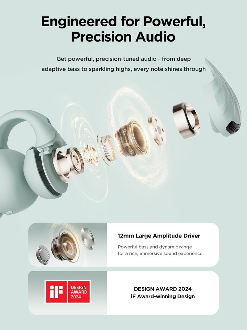 HAKII Open Ear Wireless Earbuds, Bluetooth 5.4 Ergonomic Clip on Bluetooth Earbuds with Stereo Sound/ENC, Touch Control Open Ear Headphones, IPX5 Waterproof Running Headphones for Sports, Fitness - Image 2