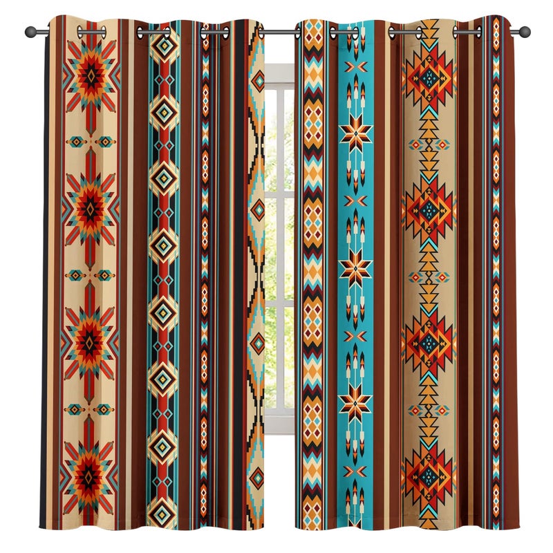 KLRIGR Curtains Darkening Blackout Curtains 54 x 84 inch 2 Panels Grommet Top Window for Bedroom and Living Room Southwestern Stripes