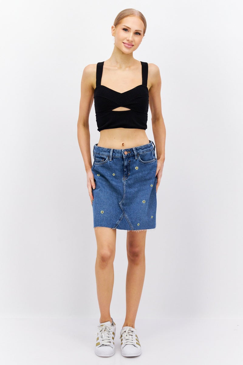 ESPRIT Women Washed Embroided Denim Skirts, Blue - Image 3