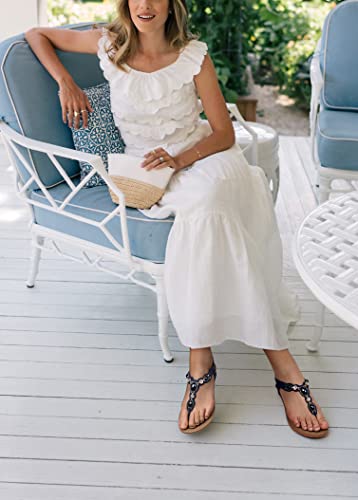 SHIBEVER Flat Sandals for Women Dressy: Navy Blue Size 10 Summer Comfort Boho Dress Sandals - Comfortable Walking Dressy Flats Womens Sandal - Image 5