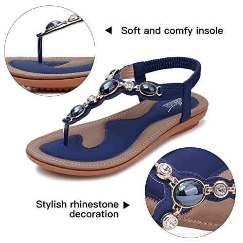 SHIBEVER Flat Sandals for Women Dressy: Navy Blue Size 10 Summer Comfort Boho Dress Sandals - Comfortable Walking Dressy Flats Womens Sandal - Image 2