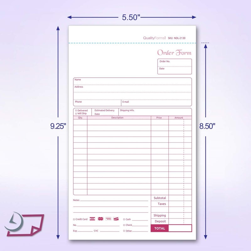 NextDayLabels - NCR Carbonless Order Forms, Bound Wraparound Cover, 50 Sets per Book. (5-1/2 x 8-1/2" - 2 Part) - Image 2