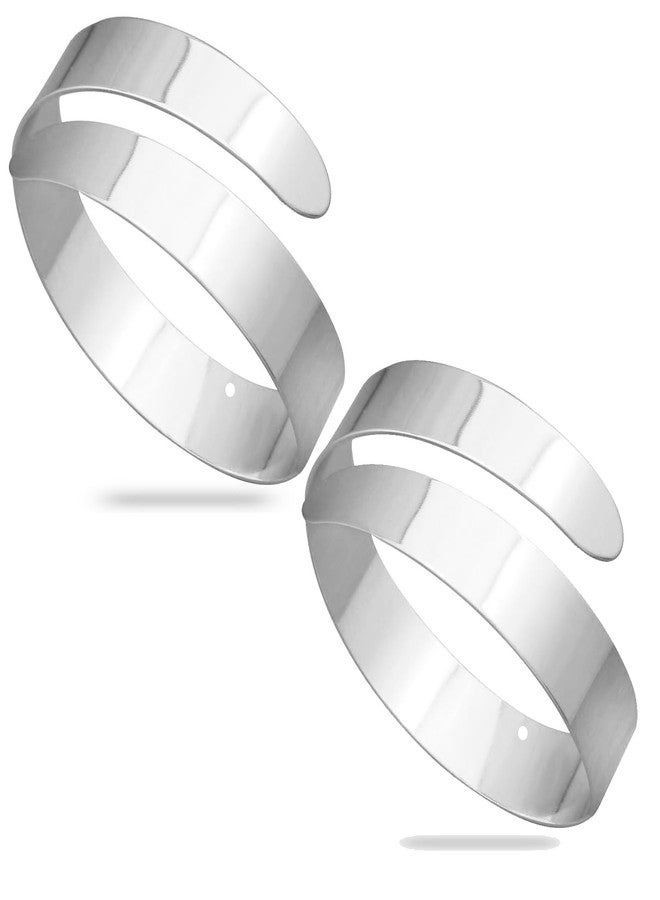 RechicGu 2 Pieces Greek Upper Arm Bracelet Cuff Band Metal Adjustable Gypsy Bohemian Armband Bangle Jewelry Set Armlet Belly Dancer Costume Wedding Silver - Image 1