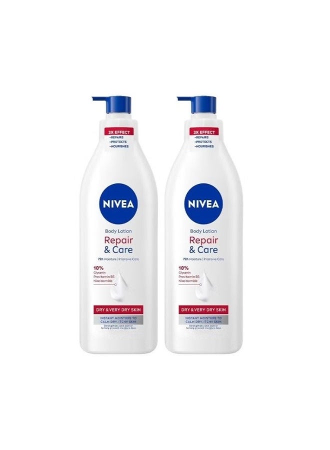 NIVEA Body Lotion Repair & Care – 72h Moisture Pack of 2, 400ml