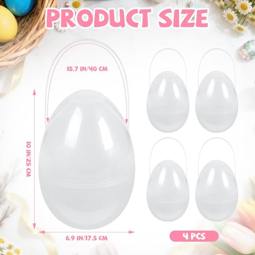 APUDWN 10 Inch 4 Pack Jumbo Fillable Easter Eggs, Translucent Colors Plastic Giant Eggs, Empty Large Easter Basket Stuffers with Handles for Treats Hunts Party Favors Prize Gifts Spring Decorations - Image 2