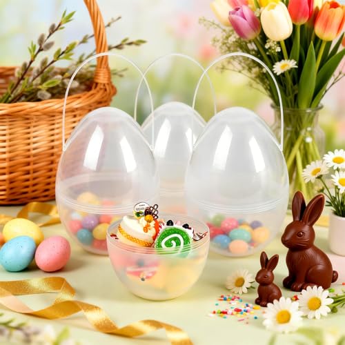 APUDWN 10 Inch 4 Pack Jumbo Fillable Easter Eggs, Translucent Colors Plastic Giant Eggs, Empty Large Easter Basket Stuffers with Handles for Treats Hunts Party Favors Prize Gifts Spring Decorations - Image 4