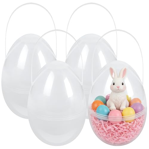 APUDWN 10 Inch 4 Pack Jumbo Fillable Easter Eggs, Translucent Colors Plastic Giant Eggs, Empty Large Easter Basket Stuffers with Handles for Treats Hunts Party Favors Prize Gifts Spring Decorations - Image 1