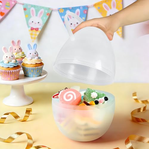 APUDWN 10 Inch 4 Pack Jumbo Fillable Easter Eggs, Translucent Colors Plastic Giant Eggs, Empty Large Easter Basket Stuffers with Handles for Treats Hunts Party Favors Prize Gifts Spring Decorations - Image 5
