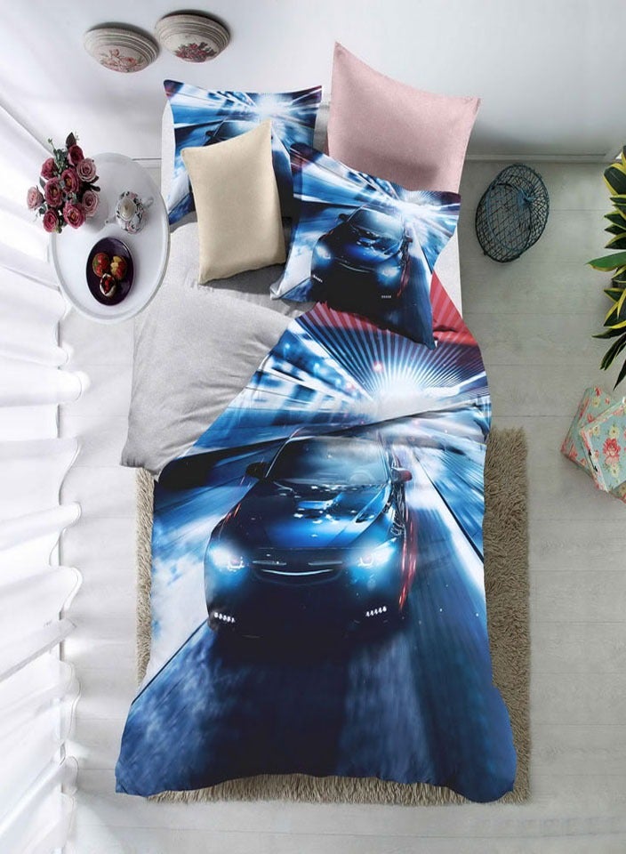 فيفوريت فيفرت طقم لحاف أطفال أزرق نقشة بألوان متعددة سنجل نفر طقم 4 قطع - Image 1