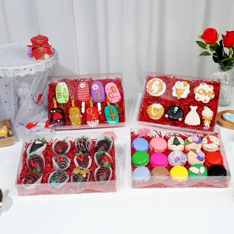 SLShePack 50PCS 10x7x2 inches Clear Cookie Boxes Strawberry Boxes Bakery Boxes Macaron Boxes Gift Boxes Treat Boxes for Party Favors - Image 5