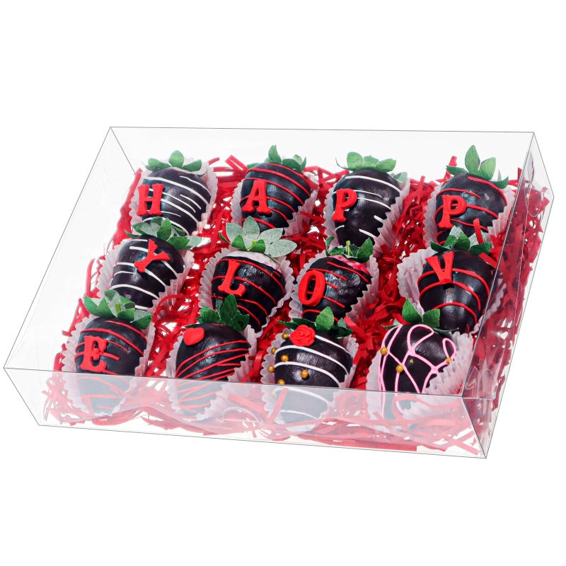 SLShePack 50PCS 10x7x2 inches Clear Cookie Boxes Strawberry Boxes Bakery Boxes Macaron Boxes Gift Boxes Treat Boxes for Party Favors - Image 1