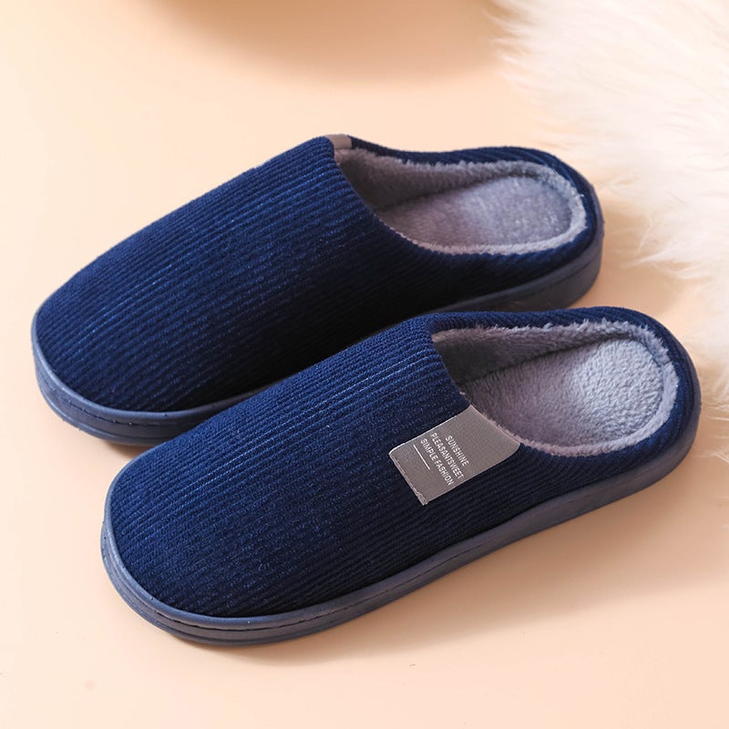 Classic Cloth Label Cotton Slippers Blow Bottom Home Non-slip Cotton Slippers for Men and Women Moon Shoes Mao Mao Slippers Hotel Shoes Navy blue