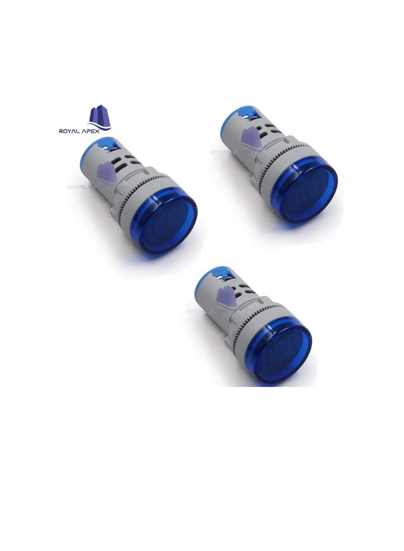 مقياس الفولتميتر الرقمي المستدير LED AC 60-500V | مجموعة مصابيح لوحة مؤشر مراقبة الجهد الكهربائي من 3 (أزرق) - Image 3