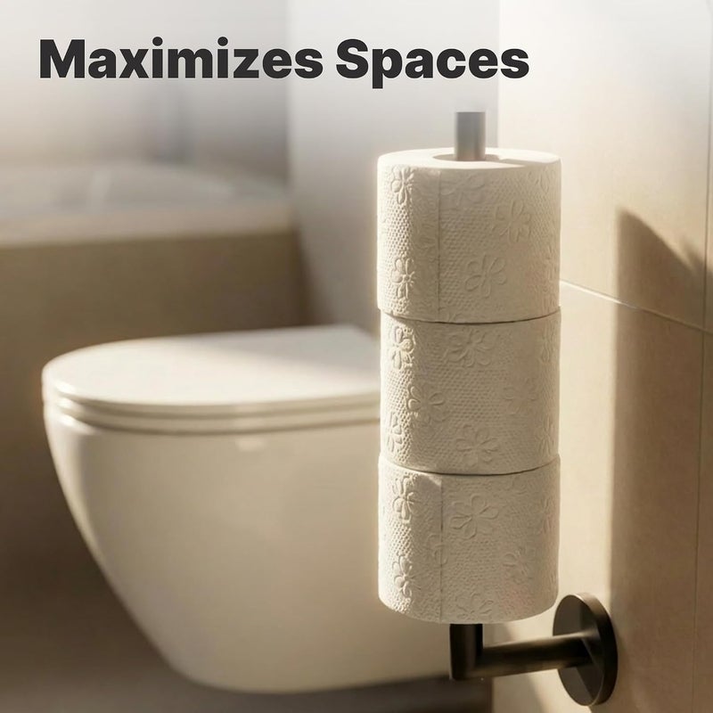 Minismus Wall Mounted Stainless Steel Toilet Paper Holder with Easy Assembly and Drilling Installation, Toilet Paper Holder Holds up to 3 Standard Replacement Rolls (Black) - Image 4