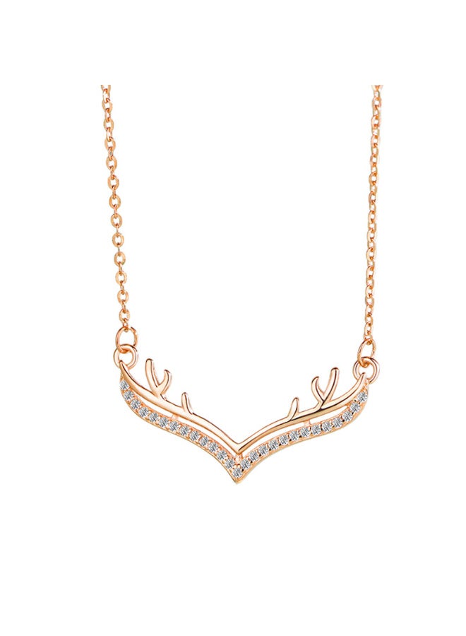 ZESITH S925 Sterling Silver Elk Antler Necklace Inlaid Zircon Mori Style Clavicle Chain Fashion Jewelry for Women Rose Gold - Image 4