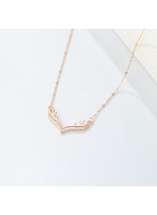 ZESITH S925 Sterling Silver Elk Antler Necklace Inlaid Zircon Mori Style Clavicle Chain Fashion Jewelry for Women Rose Gold - Image 3