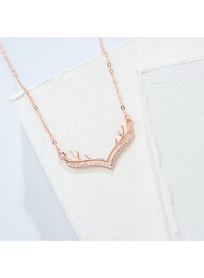 ZESITH S925 Sterling Silver Elk Antler Necklace Inlaid Zircon Mori Style Clavicle Chain Fashion Jewelry for Women Rose Gold - Image 5
