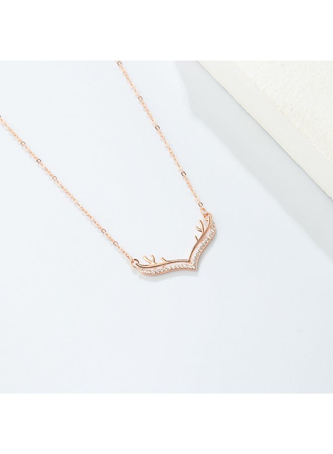 ZESITH S925 Sterling Silver Elk Antler Necklace Inlaid Zircon Mori Style Clavicle Chain Fashion Jewelry for Women Rose Gold - Image 2
