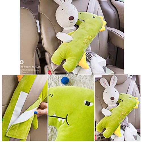 Synlark Synlark® Seatbelt Pillow for Kids, Car Pillow Seat Belt Cushion, Covers Child Seat Head Rest Support Shoulder Pad, Seat Strap Pillows Adjuster for Children and Baby (Green Dinosaur) - Image 4