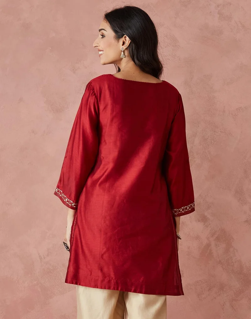 Fabindia Cotton Silk Embroidered Short Kurta