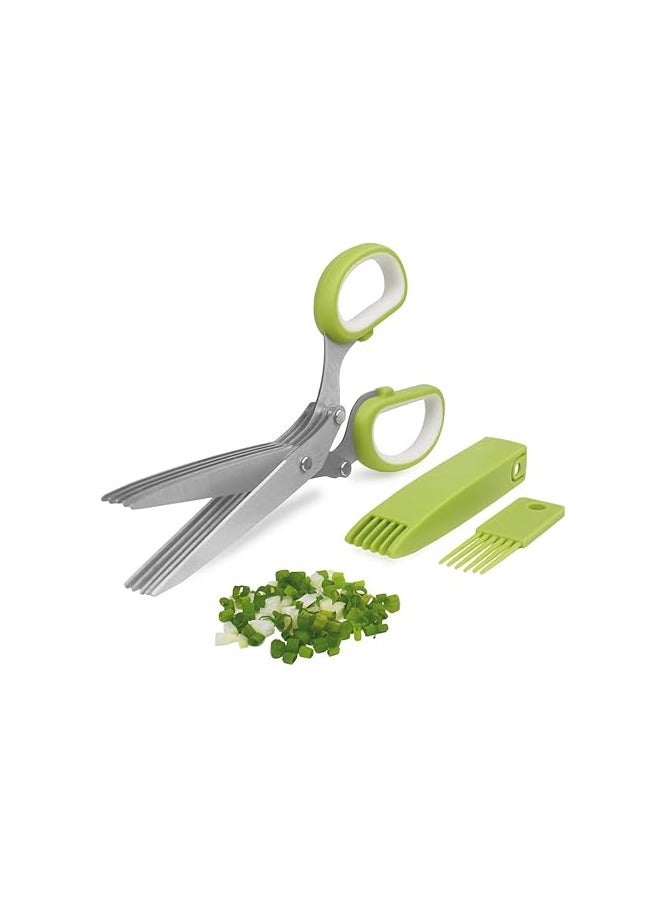 general Herb Cutter Scissors 5 Blade Scissors Kitchen Multipurpose Cutting Shear with 5 Stainless Steel Blades & Safety Cover & Cleaning Comb Cilantro Scissors Sharp Shredding Shears Herb Scissors Set - Image 1