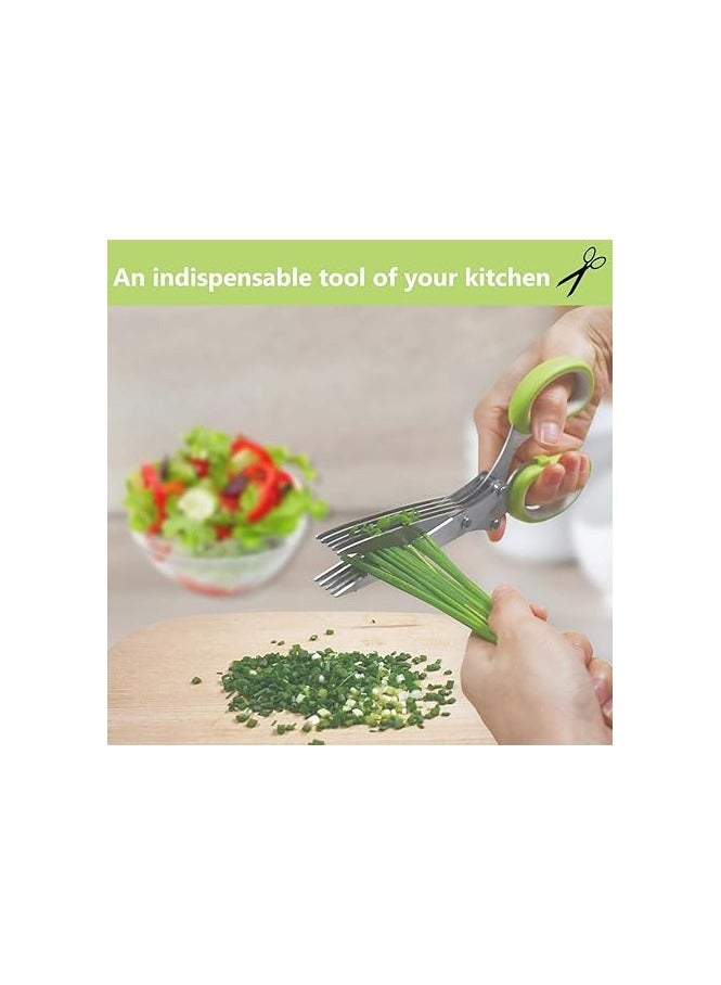 general Herb Cutter Scissors 5 Blade Scissors Kitchen Multipurpose Cutting Shear with 5 Stainless Steel Blades & Safety Cover & Cleaning Comb Cilantro Scissors Sharp Shredding Shears Herb Scissors Set - Image 2