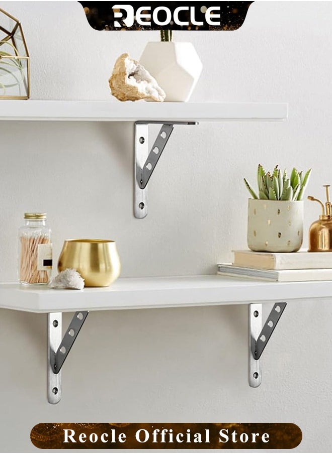REOCLE 2pcs Folding Shelf Brackets Stainless Steel Foldable StandWall Mounted Shelf Bracket for Garage Workstation & Stuff Supports & Plant Stand  - Image 2
