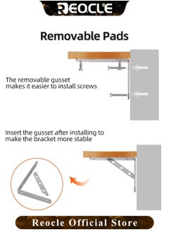 REOCLE 2pcs Folding Shelf Brackets Stainless Steel Foldable StandWall Mounted Shelf Bracket for Garage Workstation & Stuff Supports & Plant Stand  - Image 3