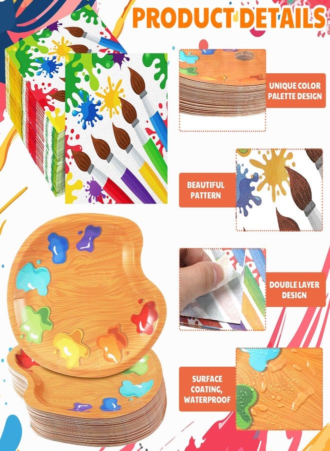 Poen مجموعة لوازم حفلات أعياد الميلاد الفنية من بوين، ١٠٠ قطعة، تتضمن أدوات مائدة مزينة برسومات فنية ملونة، وأطباق حلوى ورقية مزينة برسومات فنية، وأطباق فنية، ومناديل، تكفي لـ ٥٠ شخصًا. - Image 3