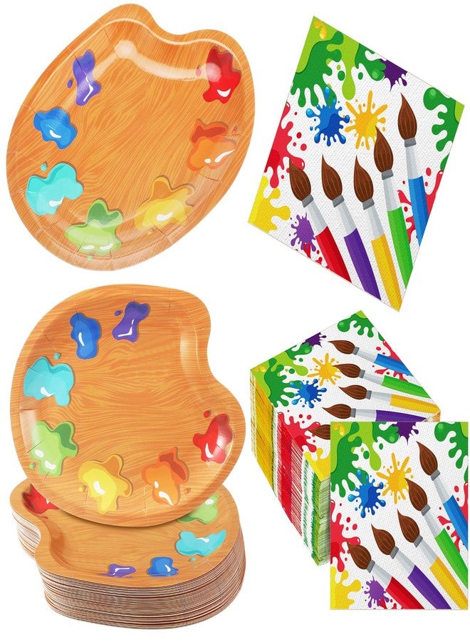 Poen مجموعة لوازم حفلات أعياد الميلاد الفنية من بوين، ١٠٠ قطعة، تتضمن أدوات مائدة مزينة برسومات فنية ملونة، وأطباق حلوى ورقية مزينة برسومات فنية، وأطباق فنية، ومناديل، تكفي لـ ٥٠ شخصًا. - Image 1