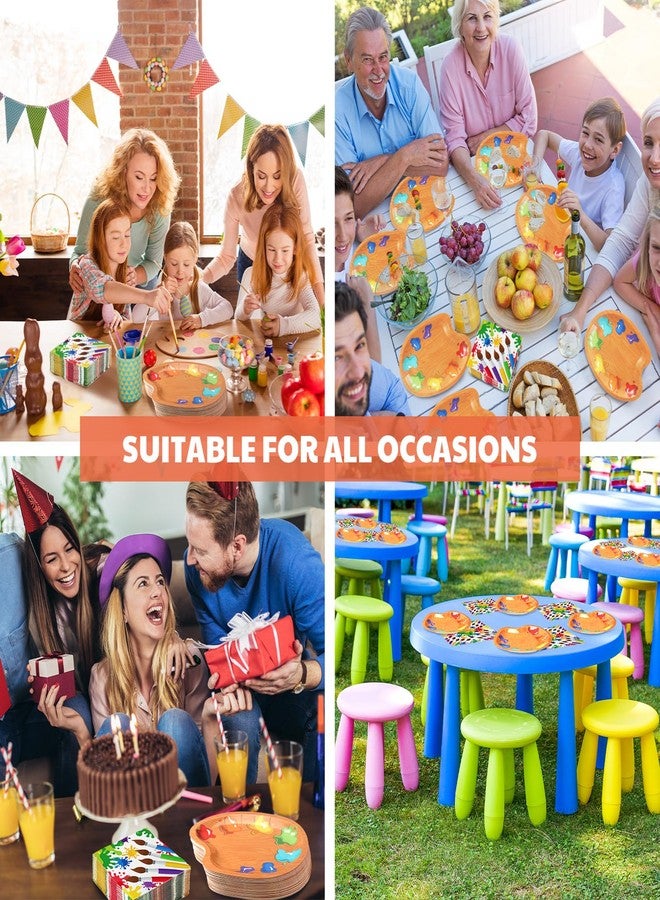 Poen مجموعة لوازم حفلات أعياد الميلاد الفنية من بوين، ١٠٠ قطعة، تتضمن أدوات مائدة مزينة برسومات فنية ملونة، وأطباق حلوى ورقية مزينة برسومات فنية، وأطباق فنية، ومناديل، تكفي لـ ٥٠ شخصًا. - Image 4