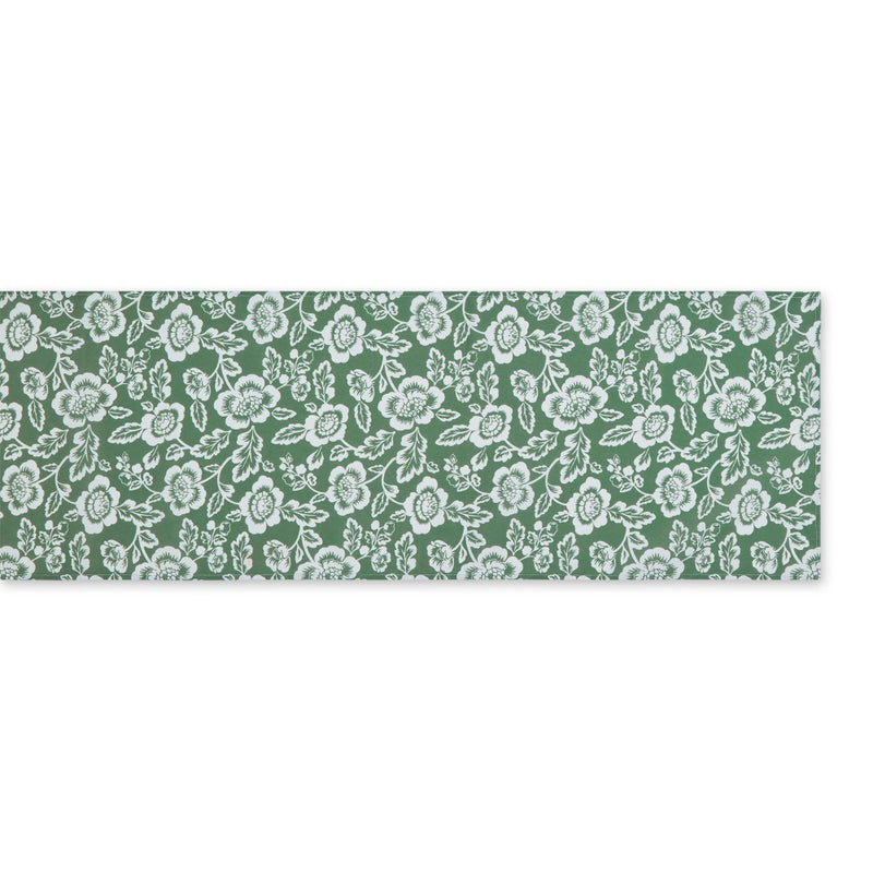 EL: TEXTILES ARTICHOKE GREEN  FLORAL PRINT OUTDOOR TABLE RUNNER 14x72 - Image 3