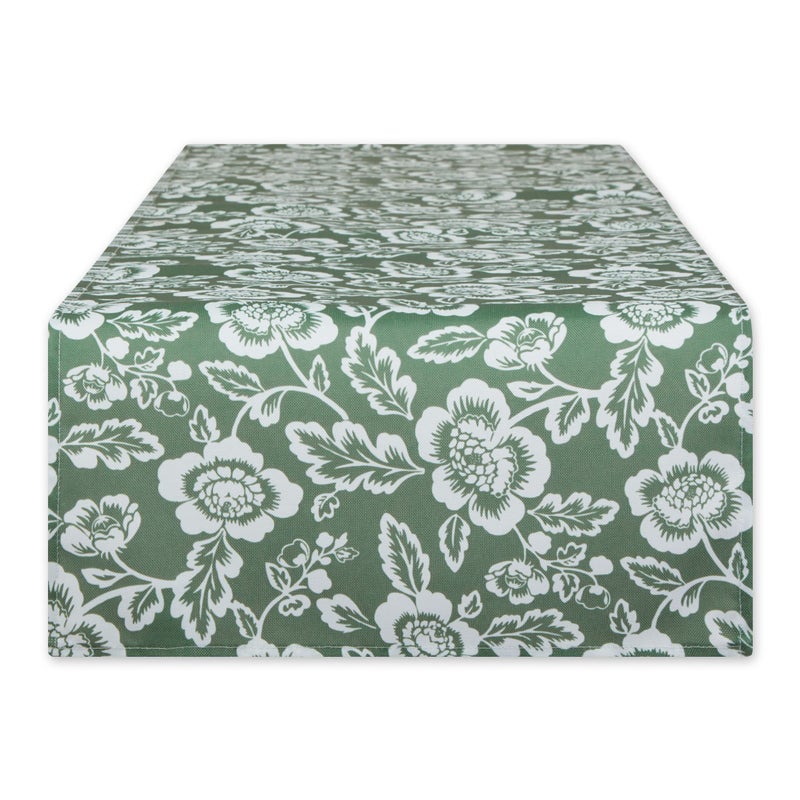 EL: TEXTILES ARTICHOKE GREEN  FLORAL PRINT OUTDOOR TABLE RUNNER 14x72 - Image 2