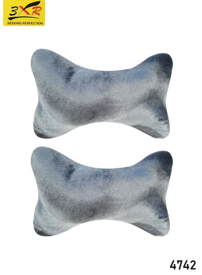 3 اكس ار مجموعة من 2 وسادة مسند رقبة سيارة من إسفنج الذاكرة 3XR، وسادة مسند رأس على شكل عظمة مريحة لمقعد السيارة، غطاء مخملي ناعم، حزام قابل للتعديل، دعم للرقبة للقيادة الطويلة، تسكين الألم، عالمية للسيارات وكرسي المكتب والمنزل - 4742 - Image 1