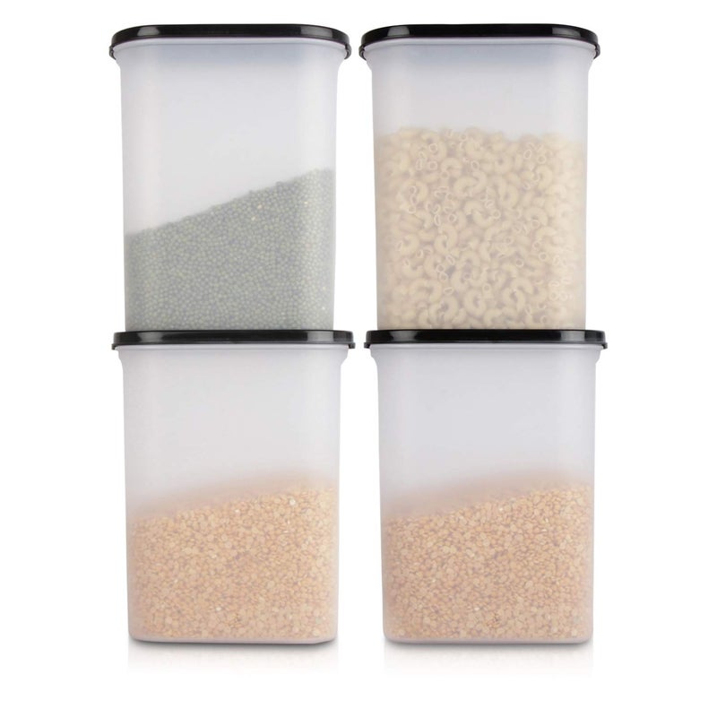 Cutting EDGE Anti Microbial Seal Anti Bacterial Protection Storage Containers Set Oval Modular Kitchen for Flour Cereals Snacks Stackable BPA Free Modular 2400ml Set of 4 Black - Image 1