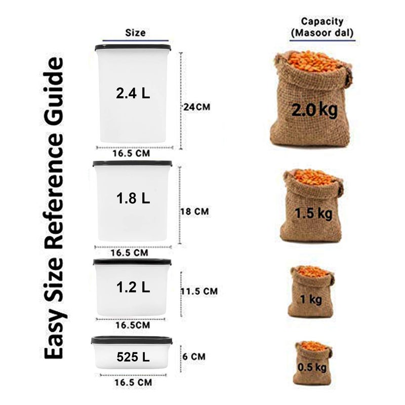 Cutting EDGE Anti Microbial Seal Anti Bacterial Protection Storage Containers Set Oval Modular Kitchen for Flour Cereals Snacks Stackable BPA Free Modular 2400ml Set of 4 Black - Image 2