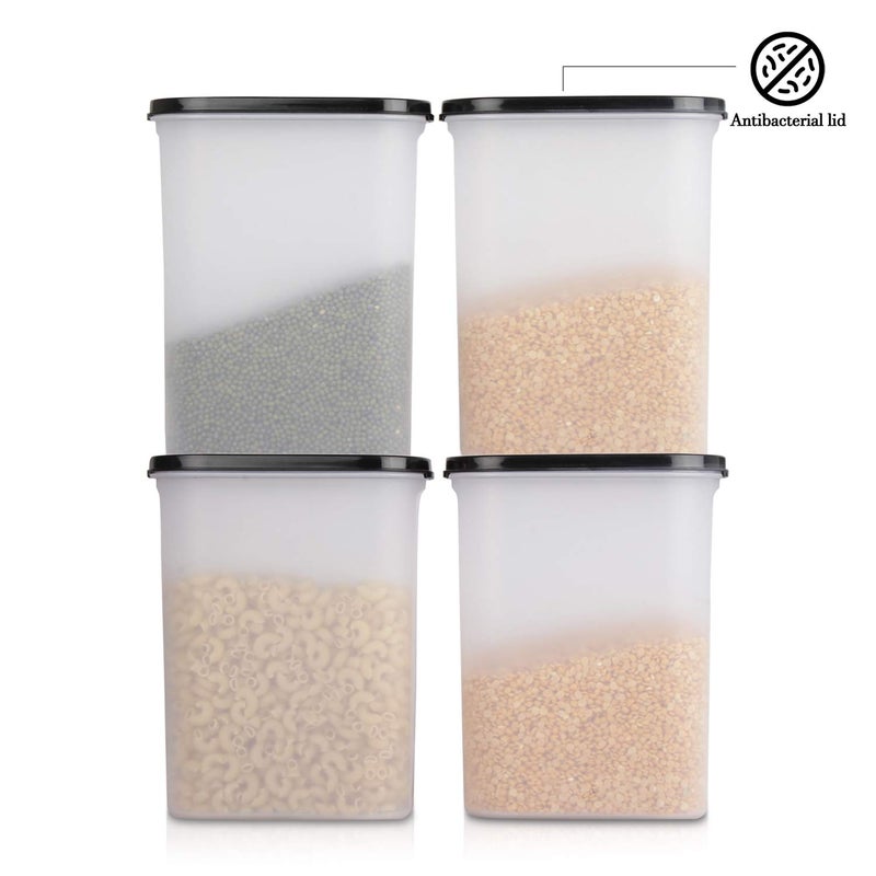 Cutting EDGE Anti Microbial Seal Anti Bacterial Protection Storage Containers Set Oval Modular Kitchen for Flour Cereals Snacks Stackable BPA Free Modular 2400ml Set of 4 Black - Image 5