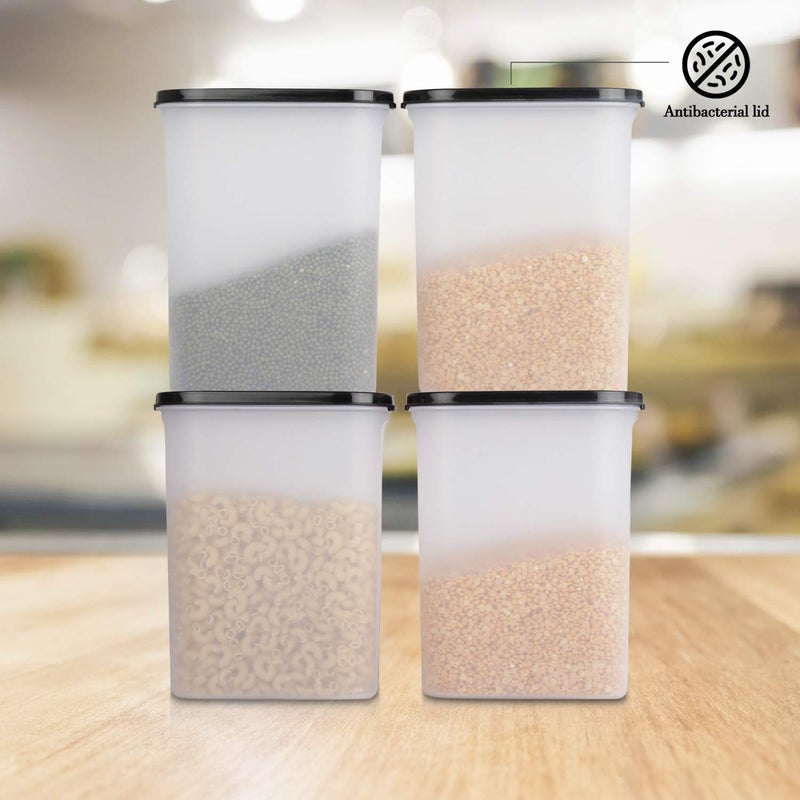 Cutting EDGE Anti Microbial Seal Anti Bacterial Protection Storage Containers Set Oval Modular Kitchen for Flour Cereals Snacks Stackable BPA Free Modular 2400ml Set of 4 Black - Image 4