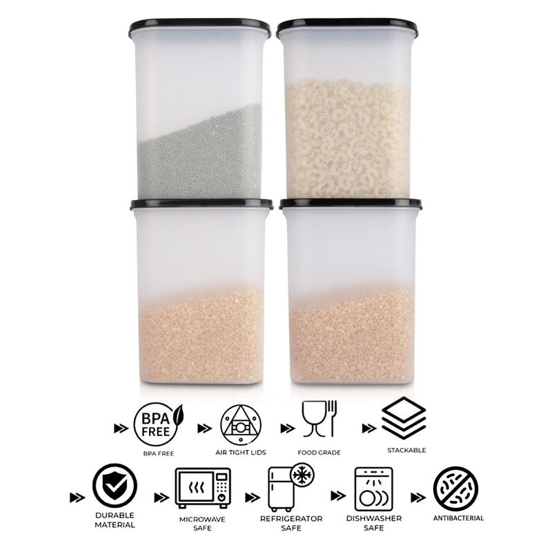 Cutting EDGE Anti Microbial Seal Anti Bacterial Protection Storage Containers Set Oval Modular Kitchen for Flour Cereals Snacks Stackable BPA Free Modular 2400ml Set of 4 Black - Image 3