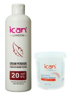 ICAN LONDON PROFESSIONAL CREAM PEROXIDE 20 VOL 6% 250 ML + WHITE POWDER BLEACH (JAR) 80 G SET